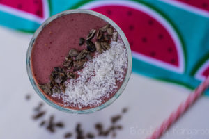 Raspberry banana chocolate smoothie/Koktajl malinowo-bananowy z czekoladą